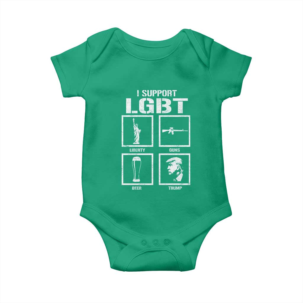 I Support LGBT Liberty Guns Beer Trump Baby Onesie Funny Patriotic Parody Graphic