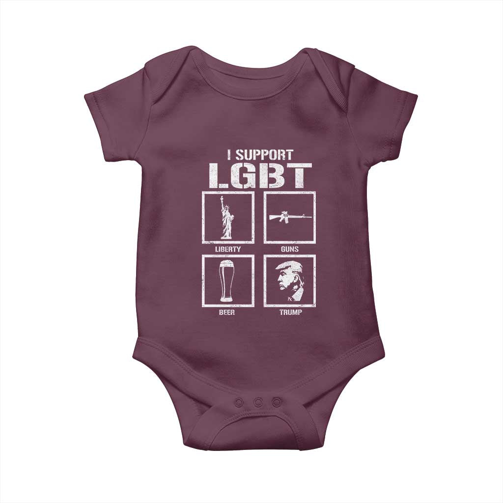 I Support LGBT Liberty Guns Beer Trump Baby Onesie Funny Patriotic Parody Graphic