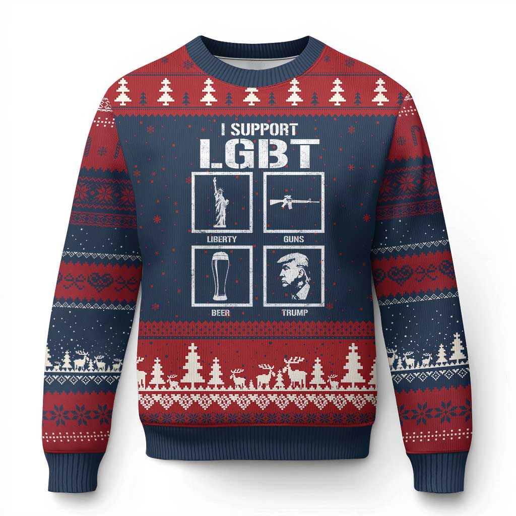 I Support LGBT Liberty Guns Beer Trump Ugly Christmas Sweater Funny Patriotic Parody Graphic TS12 Navy Red Print Your Wear