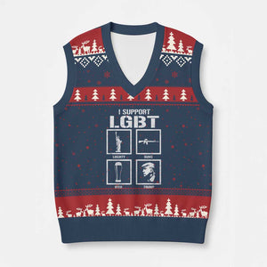 I Support LGBT Liberty Guns Beer Trump V-Neck Knit Sweater Vest Funny Patriotic Parody Graphic TS12 Navy Red Print Your Wear