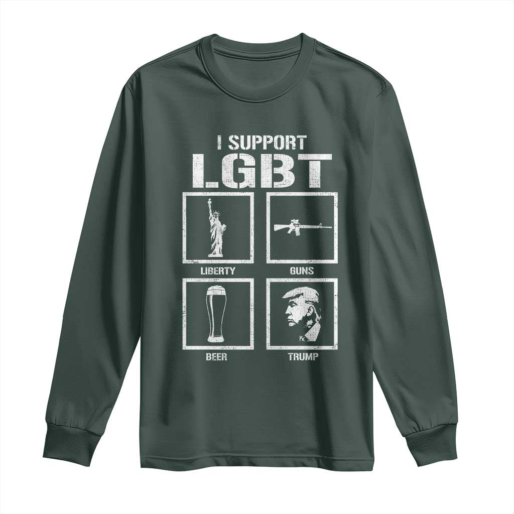 I Support LGBT Liberty Guns Beer Trump Long Sleeve Shirt Funny Patriotic Parody Graphic TS12 Dark Forest Green Print Your Wear
