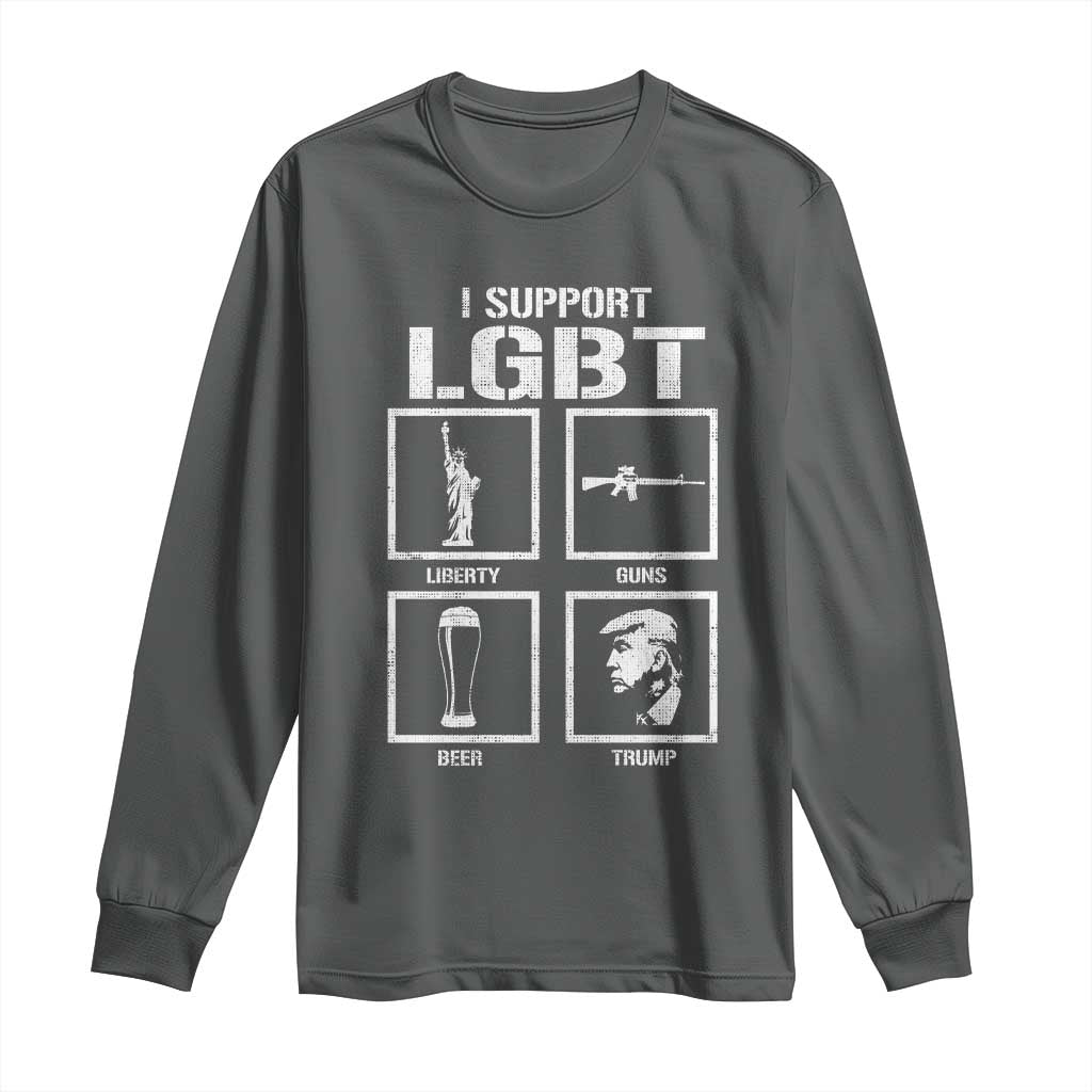 I Support LGBT Liberty Guns Beer Trump Long Sleeve Shirt Funny Patriotic Parody Graphic TS12 Dark Heather Print Your Wear
