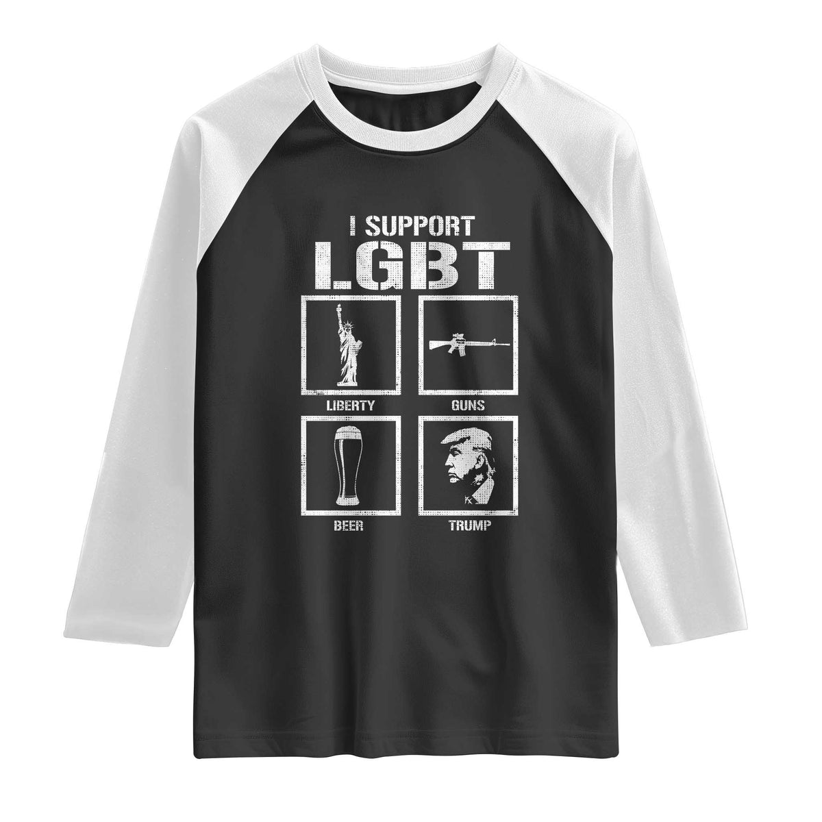 I Support LGBT Liberty Guns Beer Trump Raglan Shirt Funny Patriotic Parody Graphic TS12 Black White Print Your Wear