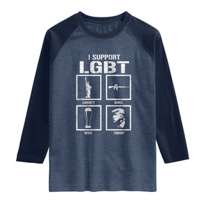 I Support LGBT Liberty Guns Beer Trump Raglan Shirt Funny Patriotic Parody Graphic TS12 Heather Denim Navy Print Your Wear
