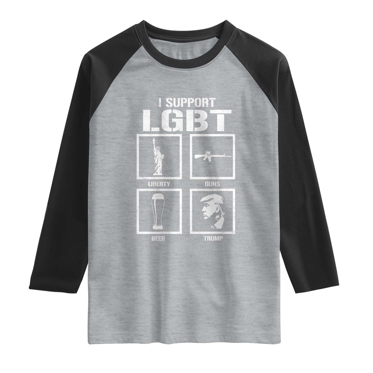 I Support LGBT Liberty Guns Beer Trump Raglan Shirt Funny Patriotic Parody Graphic TS12 Heather Gray Black Print Your Wear