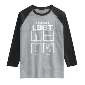 I Support LGBT Liberty Guns Beer Trump Raglan Shirt Funny Patriotic Parody Graphic TS12 Heather Gray Black Print Your Wear