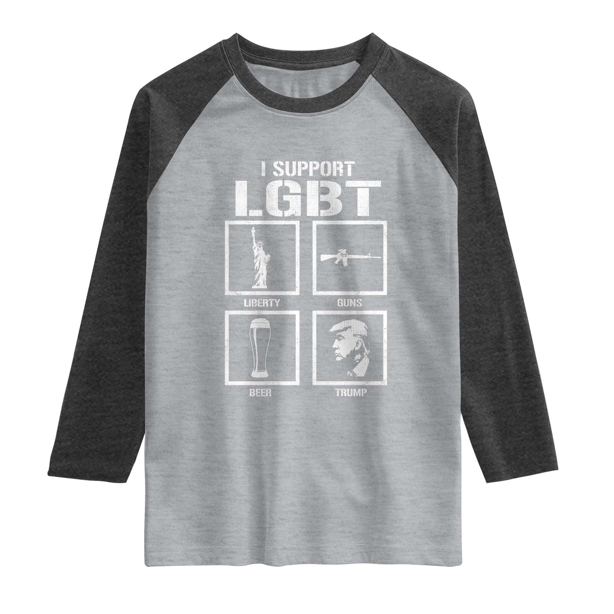 I Support LGBT Liberty Guns Beer Trump Raglan Shirt Funny Patriotic Parody Graphic TS12 Heather Gray Heather Charcoal Print Your Wear