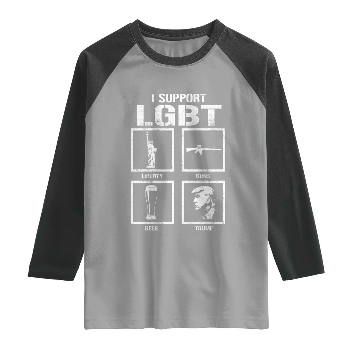 I Support LGBT Liberty Guns Beer Trump Raglan Shirt Funny Patriotic Parody Graphic TS12 Sport Gray Black Print Your Wear