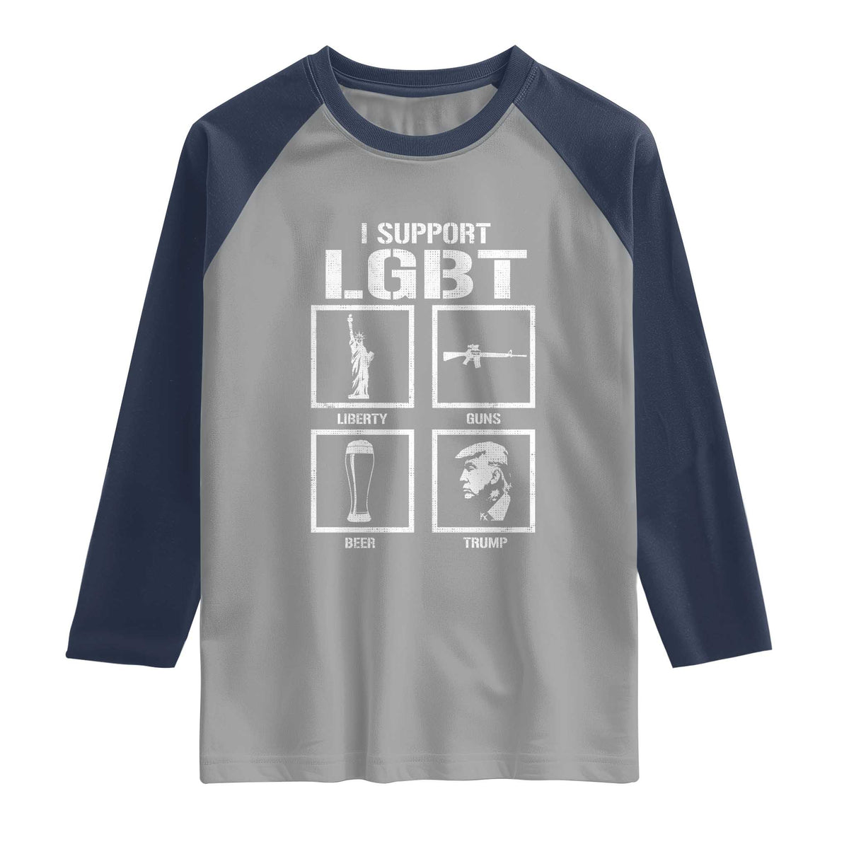 I Support LGBT Liberty Guns Beer Trump Raglan Shirt Funny Patriotic Parody Graphic TS12 Sport Gray Navy Print Your Wear