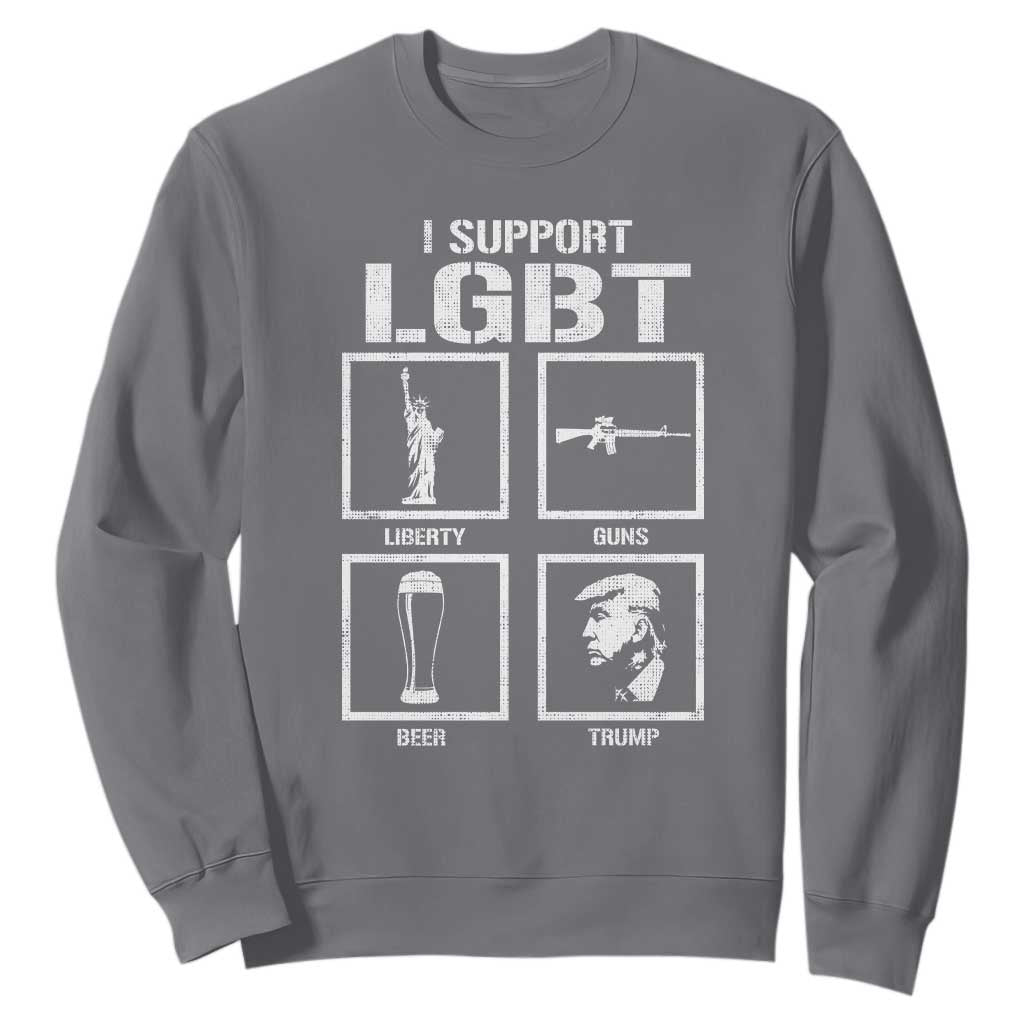 I Support LGBT Liberty Guns Beer Trump Sweatshirt Funny Patriotic Parody Graphic TS12 Charcoal Print Your Wear