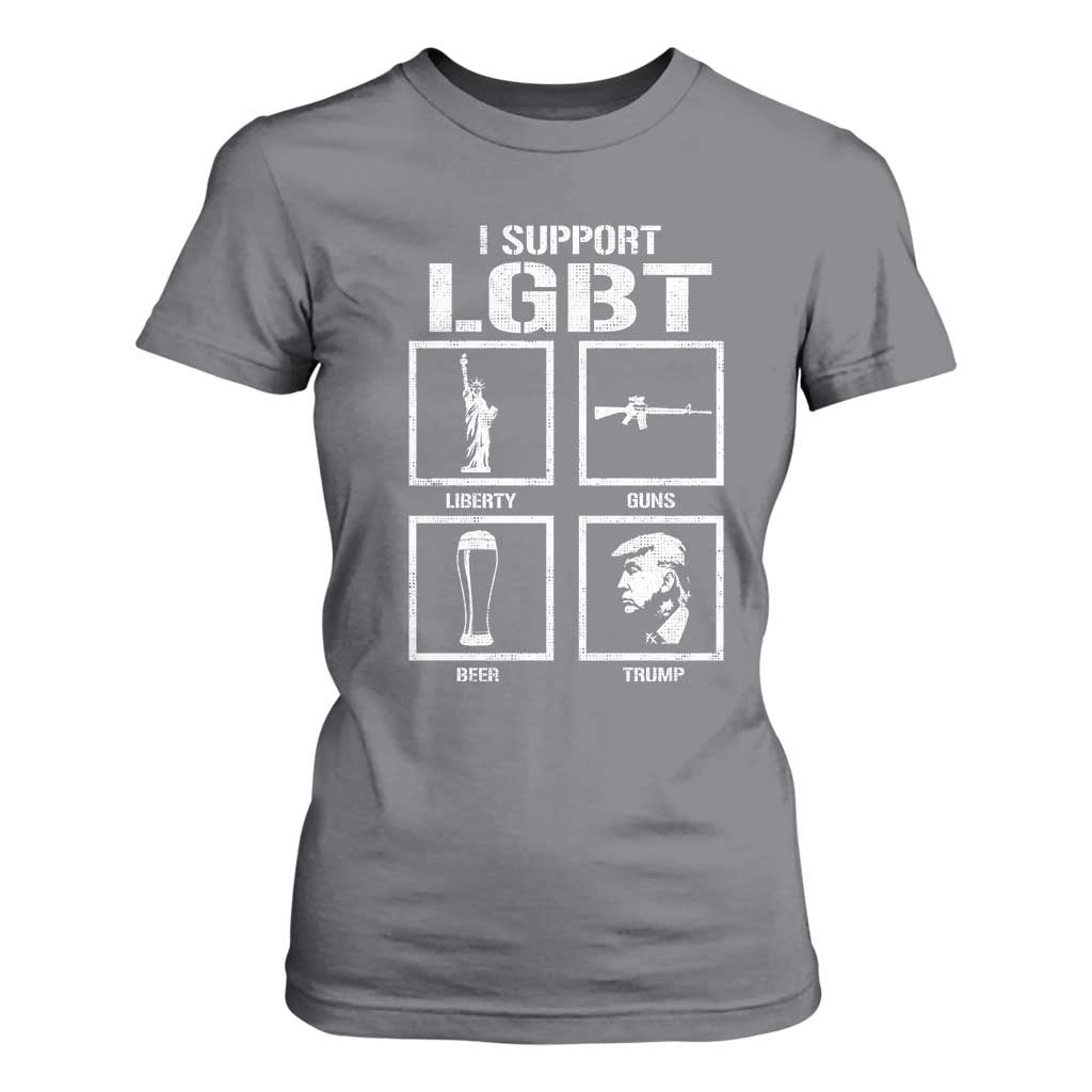 I Support LGBT Liberty Guns Beer Trump T Shirt For Women Funny Patriotic Parody Graphic TS12 Charcoal Print Your Wear