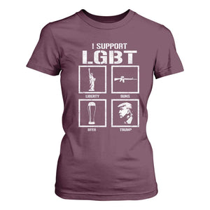 I Support LGBT Liberty Guns Beer Trump T Shirt For Women Funny Patriotic Parody Graphic TS12 Maroon Print Your Wear