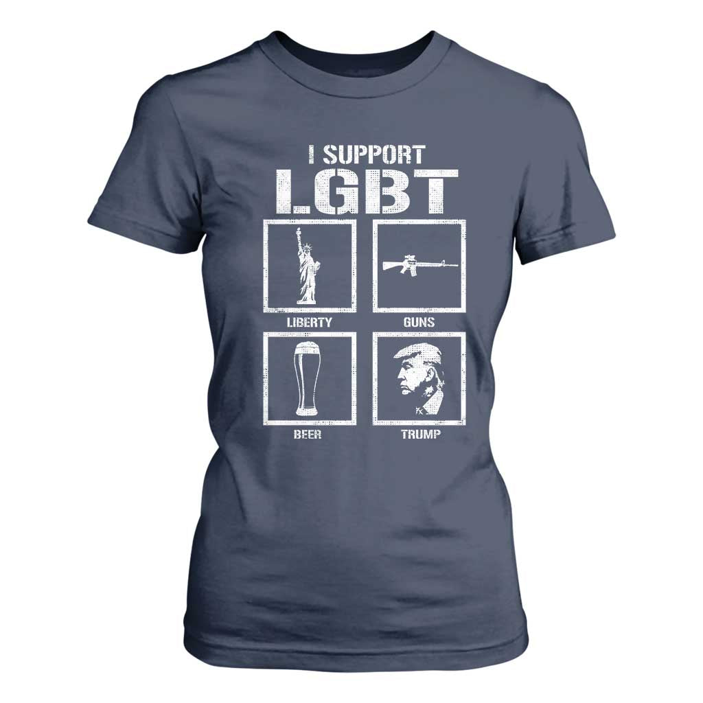 I Support LGBT Liberty Guns Beer Trump T Shirt For Women Funny Patriotic Parody Graphic TS12 Navy Print Your Wear
