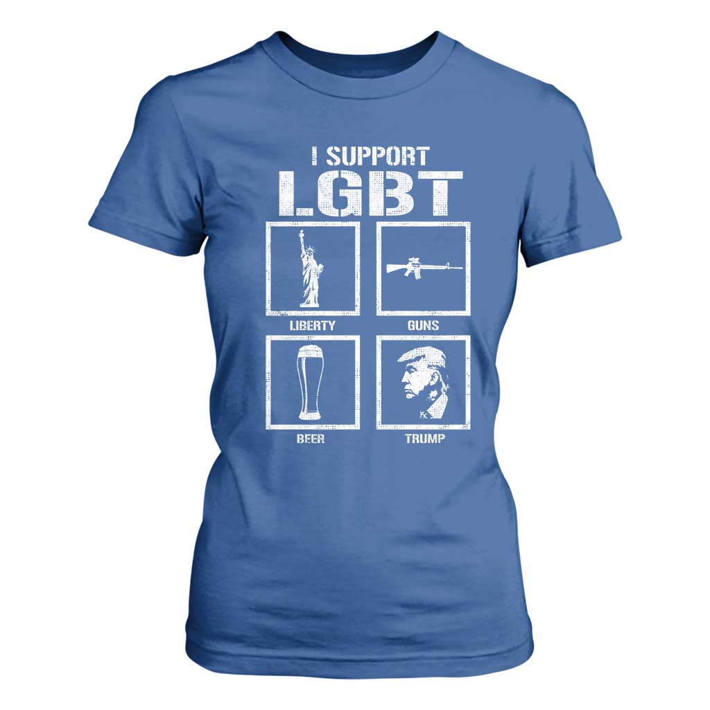 I Support LGBT Liberty Guns Beer Trump T Shirt For Women Funny Patriotic Parody Graphic TS12 Royal Blue Print Your Wear