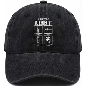 I Support LGBT Liberty Guns Beer Trump Washed Cotton Baseball Cap Funny Patriotic Parody Graphic TS12 Print Your Wear