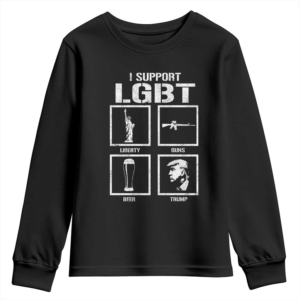 I Support LGBT Liberty Guns Beer Trump Youth Sweatshirt Funny Patriotic Parody Graphic TS12 Black Print Your Wear