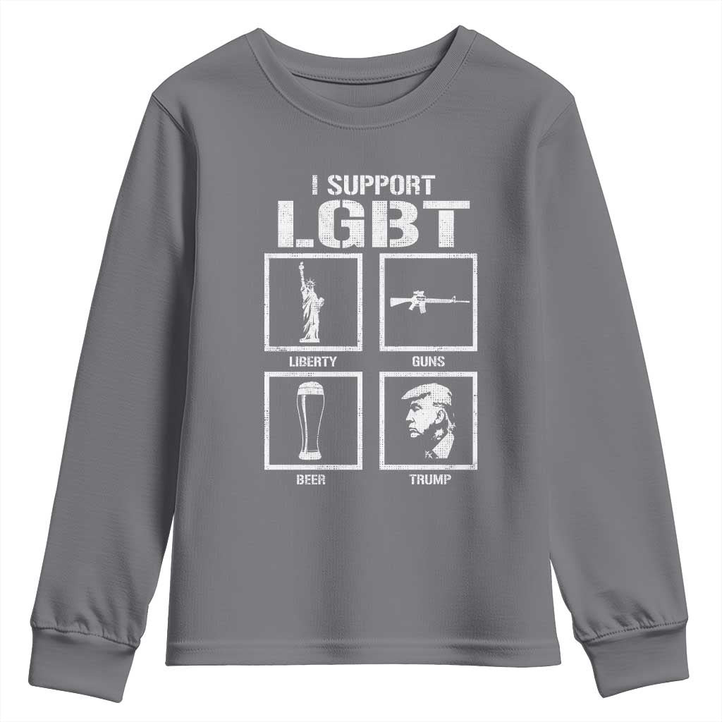 I Support LGBT Liberty Guns Beer Trump Youth Sweatshirt Funny Patriotic Parody Graphic TS12 Charcoal Print Your Wear