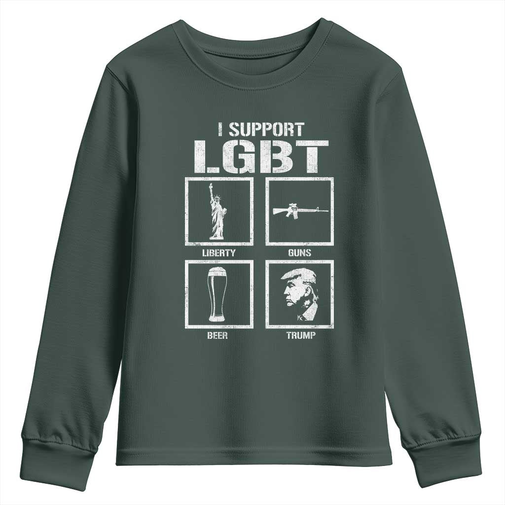 I Support LGBT Liberty Guns Beer Trump Youth Sweatshirt Funny Patriotic Parody Graphic TS12 Dark Forest Green Print Your Wear