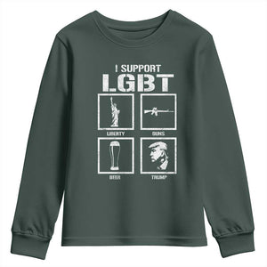 I Support LGBT Liberty Guns Beer Trump Youth Sweatshirt Funny Patriotic Parody Graphic TS12 Dark Forest Green Print Your Wear