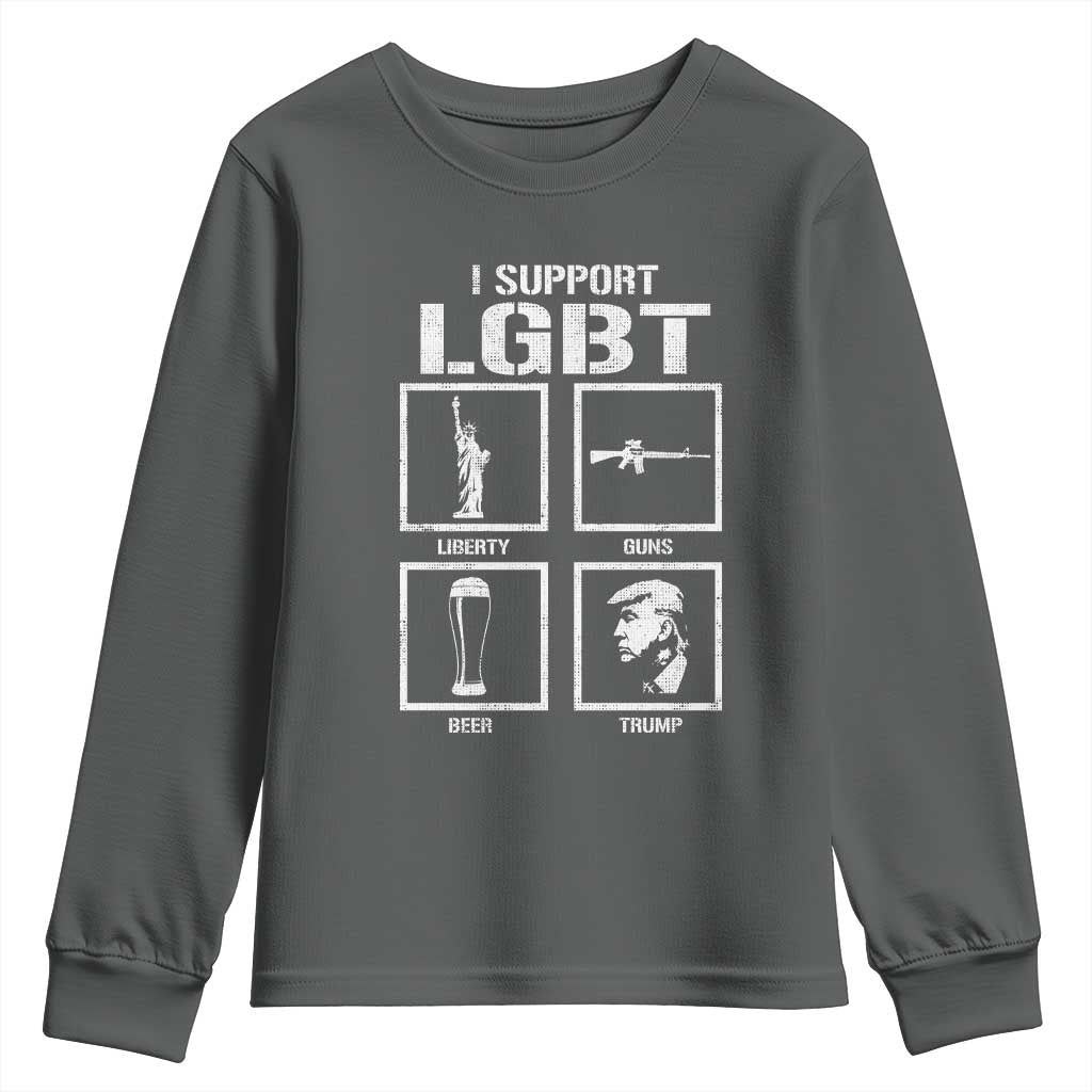 I Support LGBT Liberty Guns Beer Trump Youth Sweatshirt Funny Patriotic Parody Graphic TS12 Dark Heather Print Your Wear