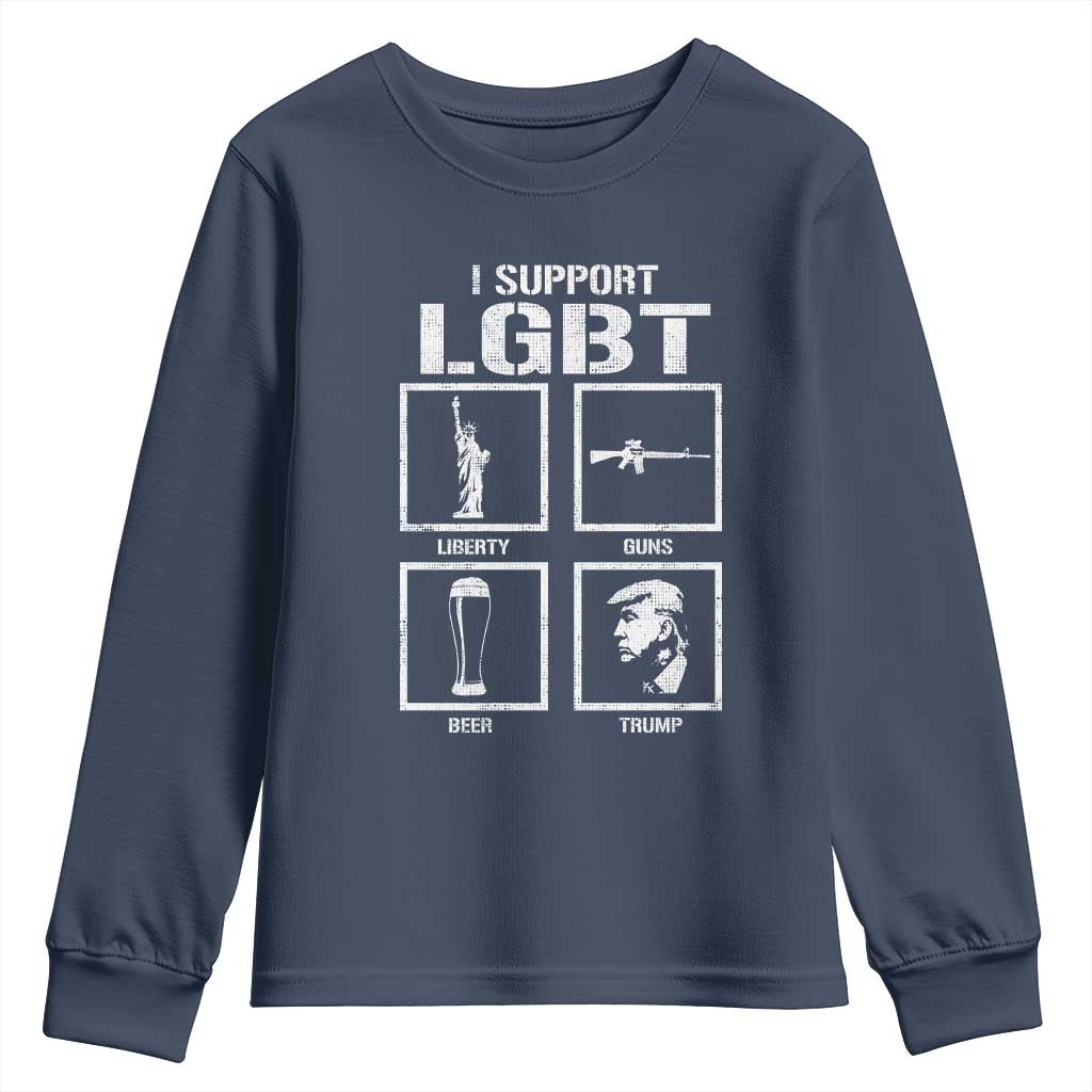 I Support LGBT Liberty Guns Beer Trump Youth Sweatshirt Funny Patriotic Parody Graphic TS12 Navy Print Your Wear