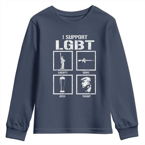 I Support LGBT Liberty Guns Beer Trump Youth Sweatshirt Funny Patriotic Parody Graphic TS12 Navy Print Your Wear