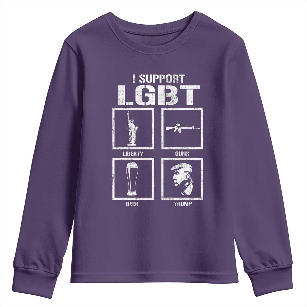 I Support LGBT Liberty Guns Beer Trump Youth Sweatshirt Funny Patriotic Parody Graphic TS12 Purple Print Your Wear