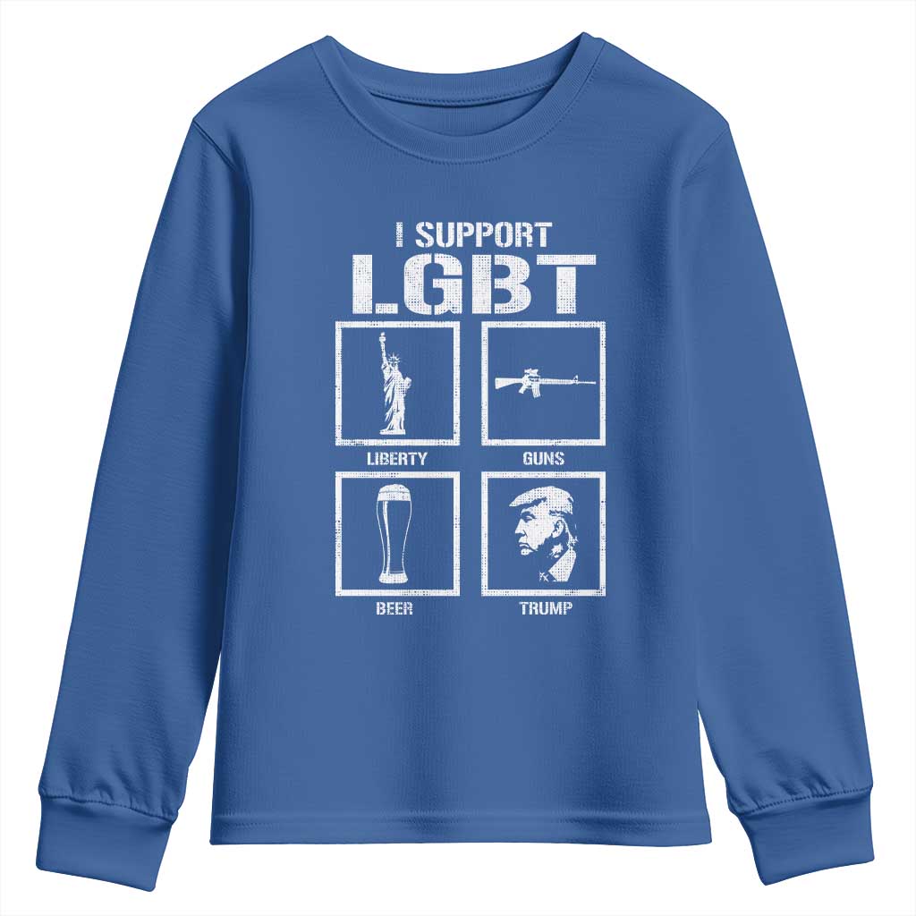 I Support LGBT Liberty Guns Beer Trump Youth Sweatshirt Funny Patriotic Parody Graphic TS12 Royal Blue Print Your Wear