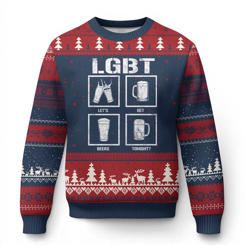 LGBT Let's Get Beers Tonight Ugly Christmas Sweater Funny Beer Drinking TS12 Navy Red Print Your Wear