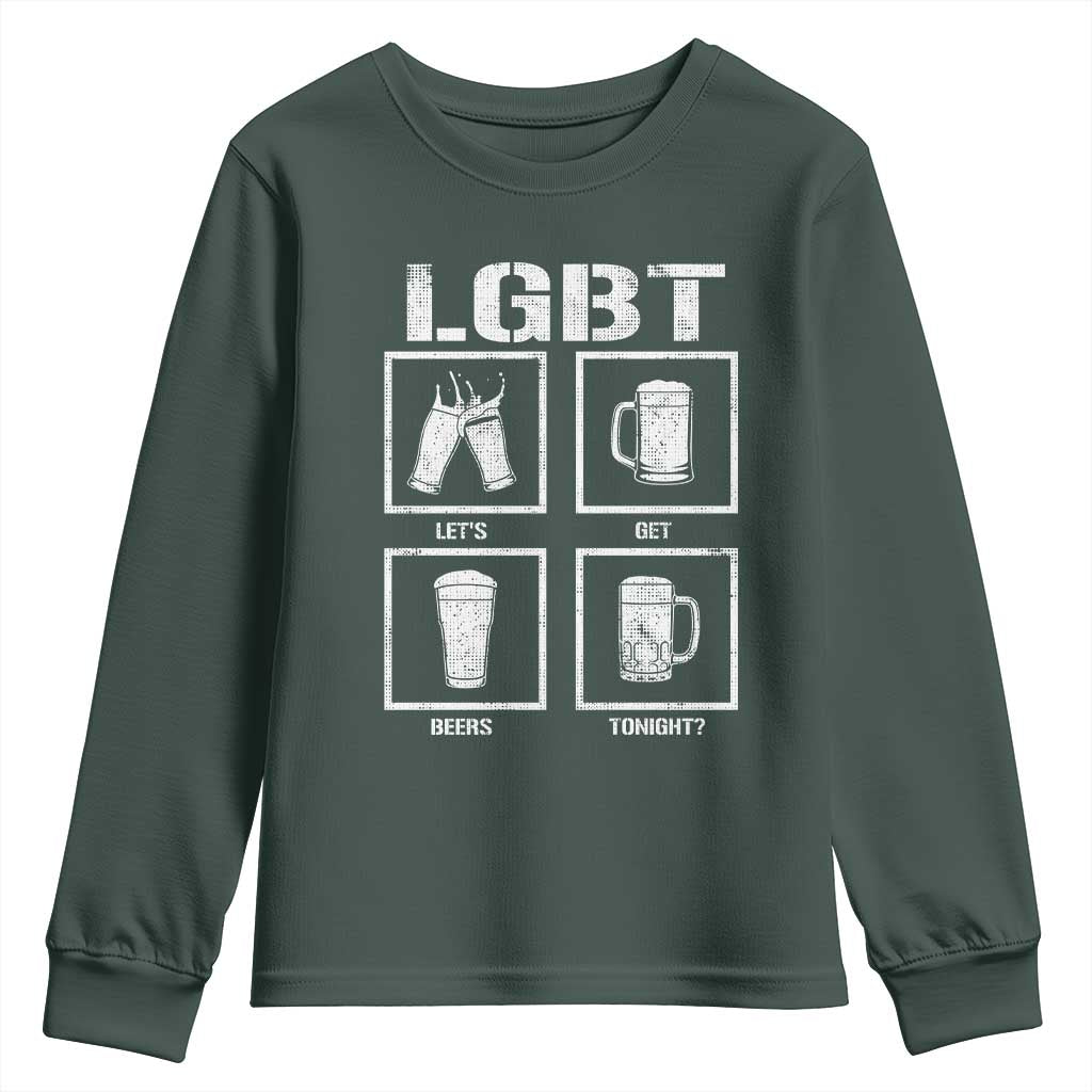 LGBT Let's Get Beers Tonight Youth Sweatshirt Funny Beer Drinking TS12 Dark Forest Green Print Your Wear