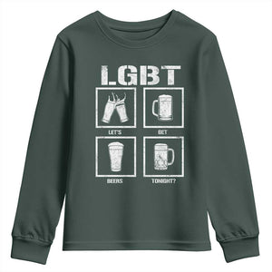 LGBT Let's Get Beers Tonight Youth Sweatshirt Funny Beer Drinking TS12 Dark Forest Green Print Your Wear