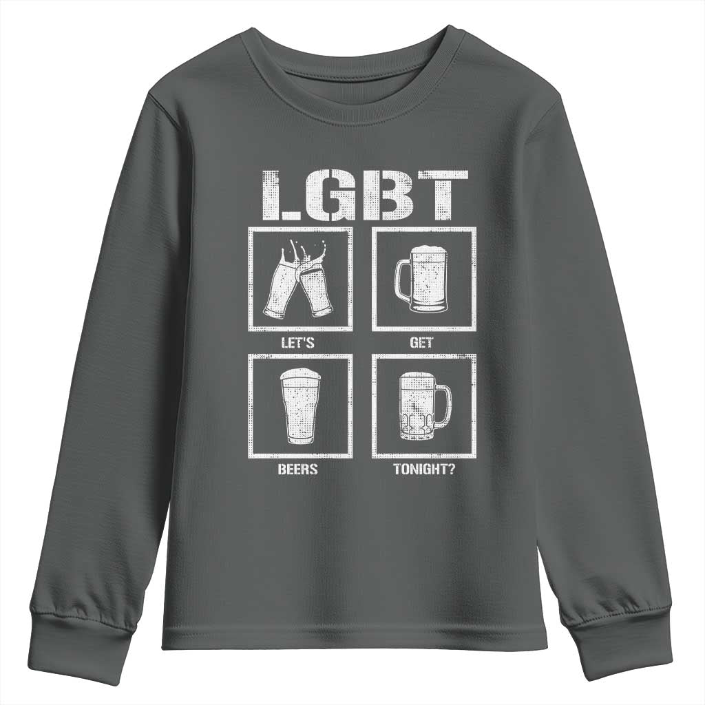 LGBT Let's Get Beers Tonight Youth Sweatshirt Funny Beer Drinking TS12 Dark Heather Print Your Wear