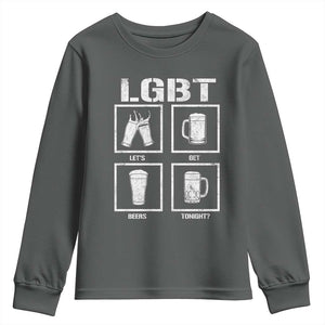 LGBT Let's Get Beers Tonight Youth Sweatshirt Funny Beer Drinking TS12 Dark Heather Print Your Wear