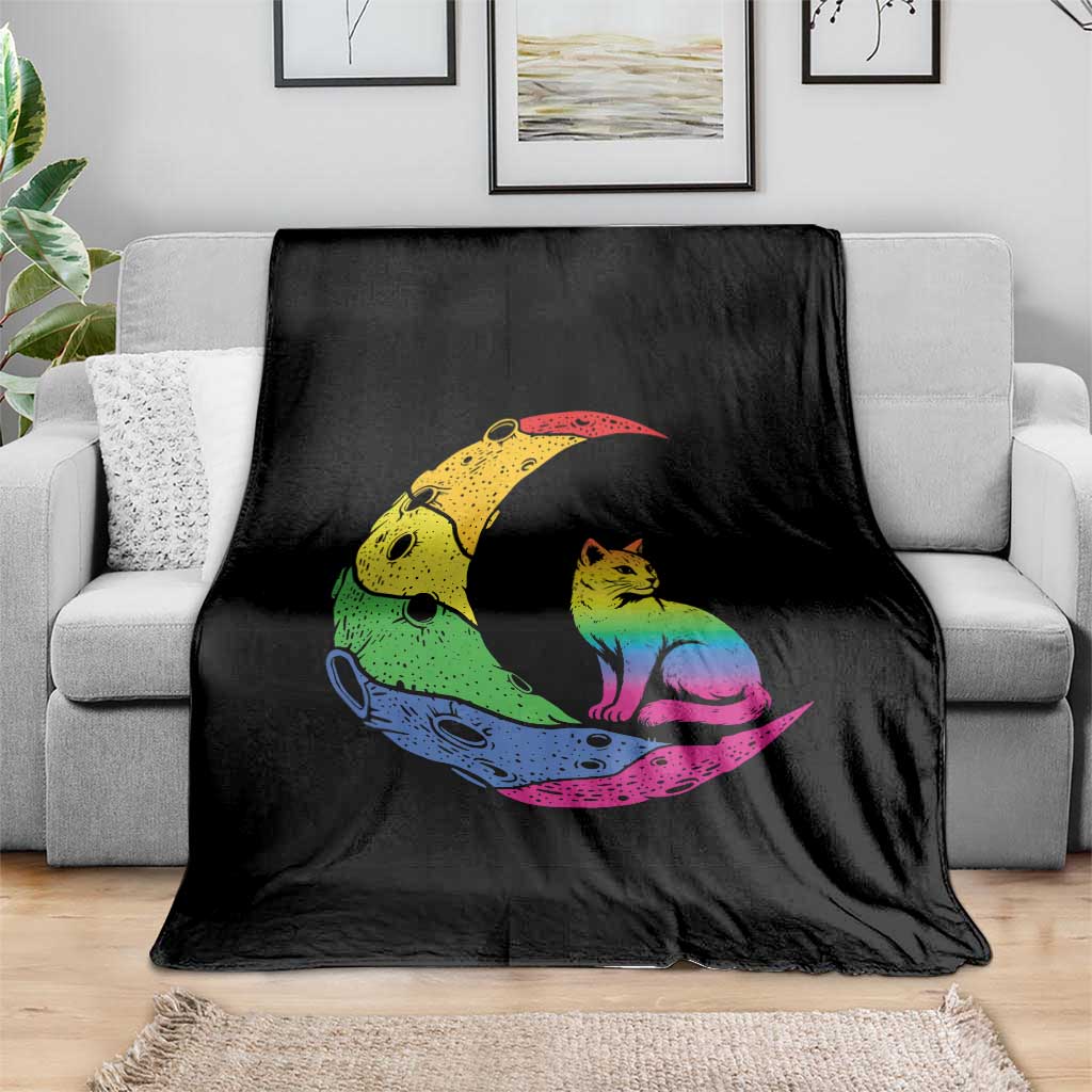 Rainbow Moon Cat Pride Throw Blanket LGBT Feline Graphic TS12 Print Your Wear