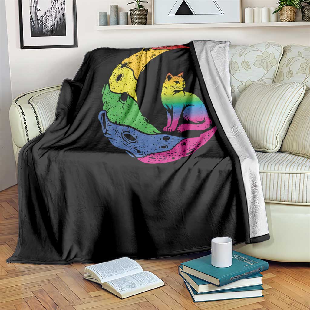 Rainbow Moon Cat Pride Throw Blanket LGBT Feline Graphic TS12 Print Your Wear