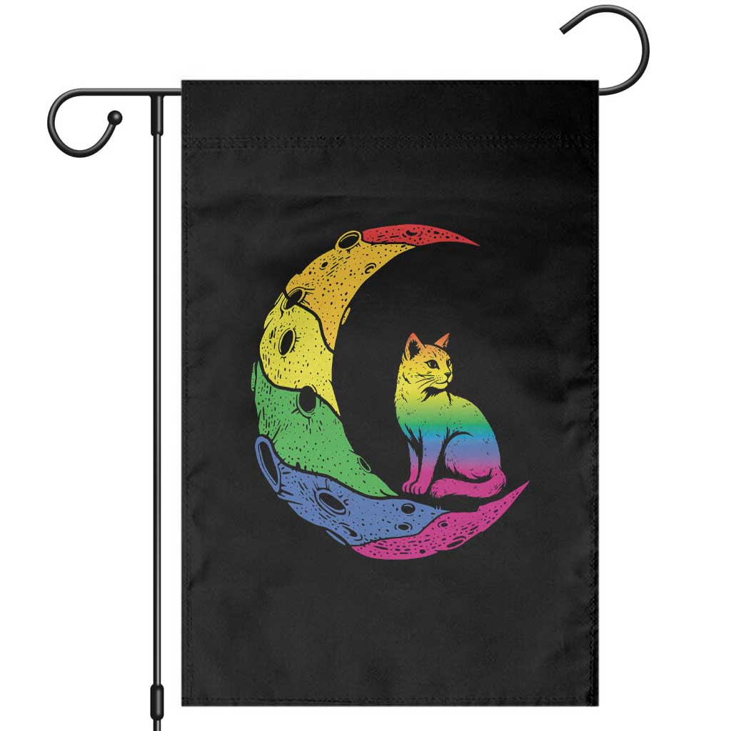 Rainbow Moon Cat Pride Garden Flag LGBT Feline Graphic TS12 Black Print Your Wear