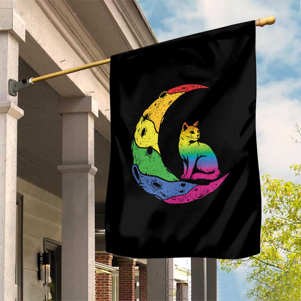Rainbow Moon Cat Pride Garden Flag LGBT Feline Graphic TS12 Print Your Wear