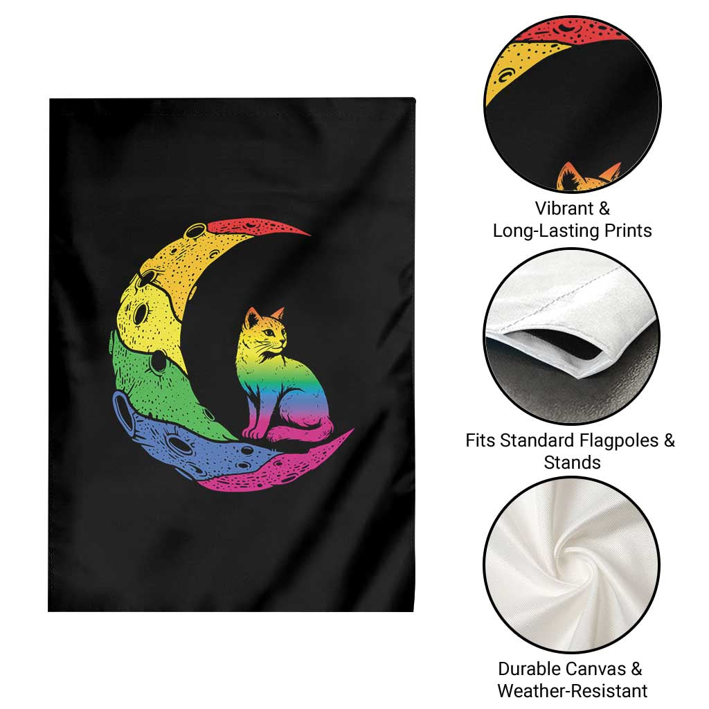 Rainbow Moon Cat Pride Garden Flag LGBT Feline Graphic TS12 Print Your Wear
