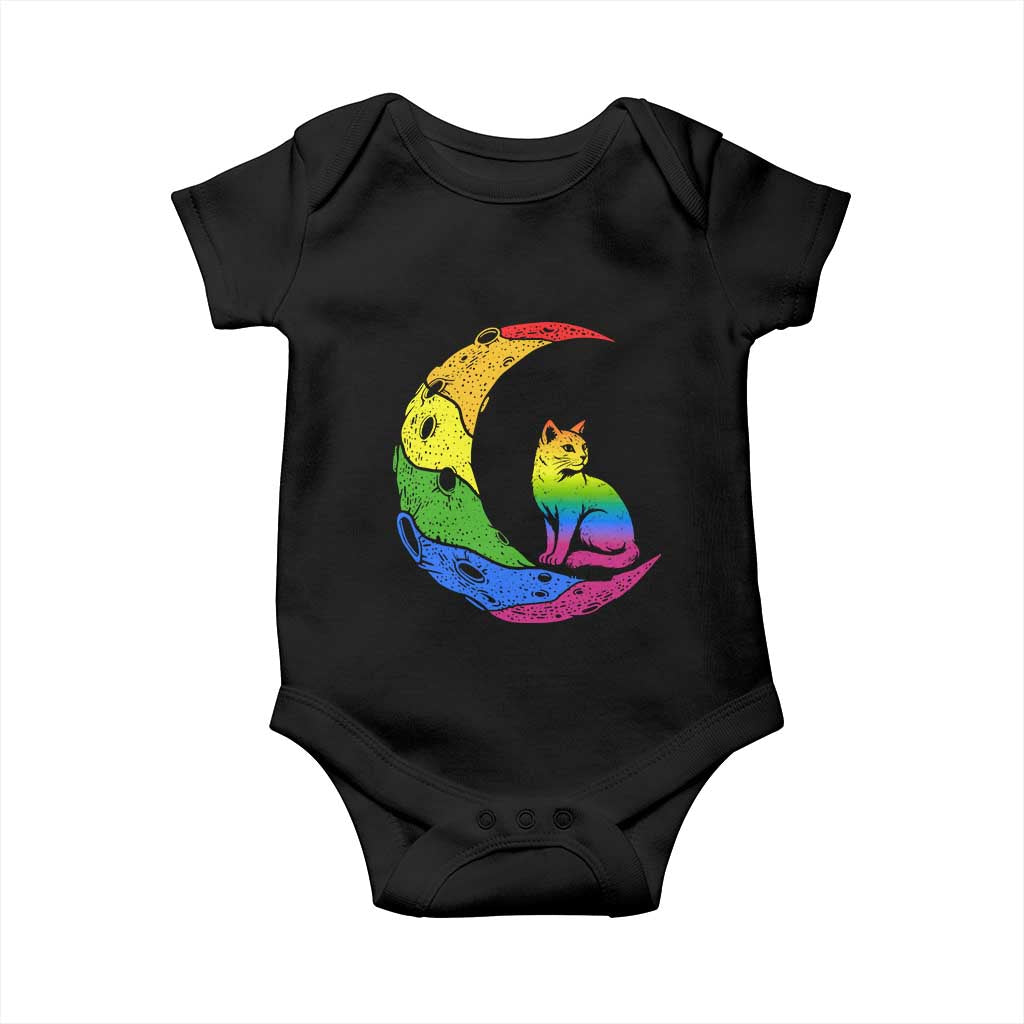Rainbow Moon Cat Pride Baby Onesie LGBT Feline Graphic