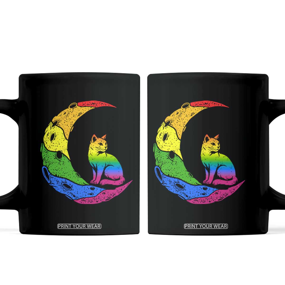 Rainbow Moon Cat Pride Coffee Mug LGBT Feline Graphic