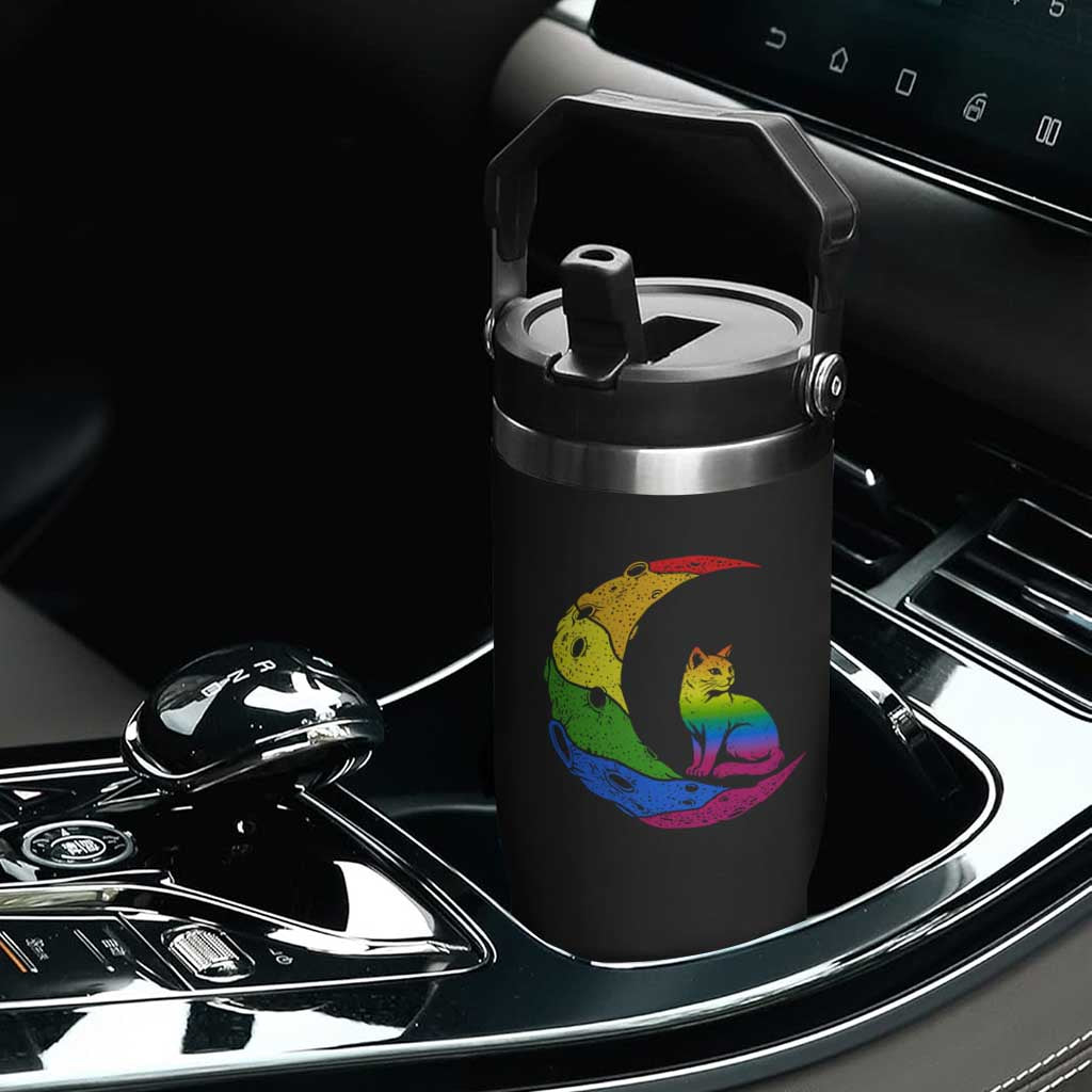 Rainbow Moon Cat Pride Flip Straw Tumbler LGBT Feline Graphic TS12 Print Your Wear