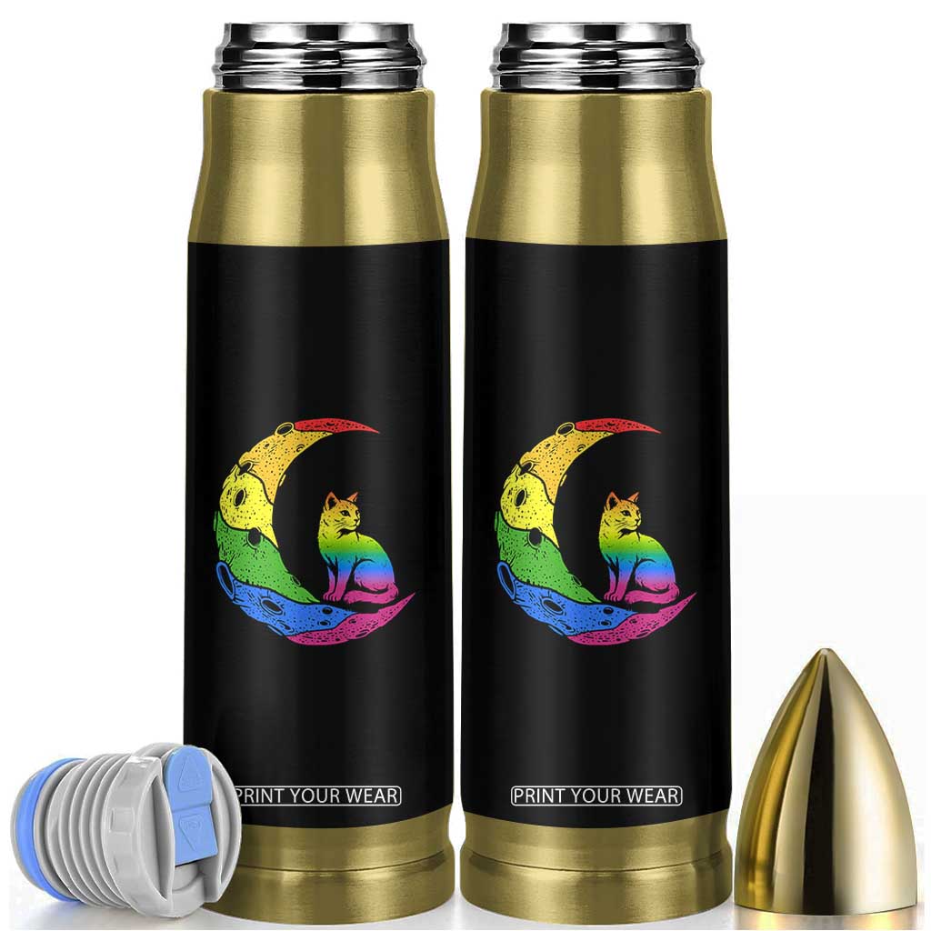 Rainbow Moon Cat Pride Bullet Tumbler LGBT Feline Graphic