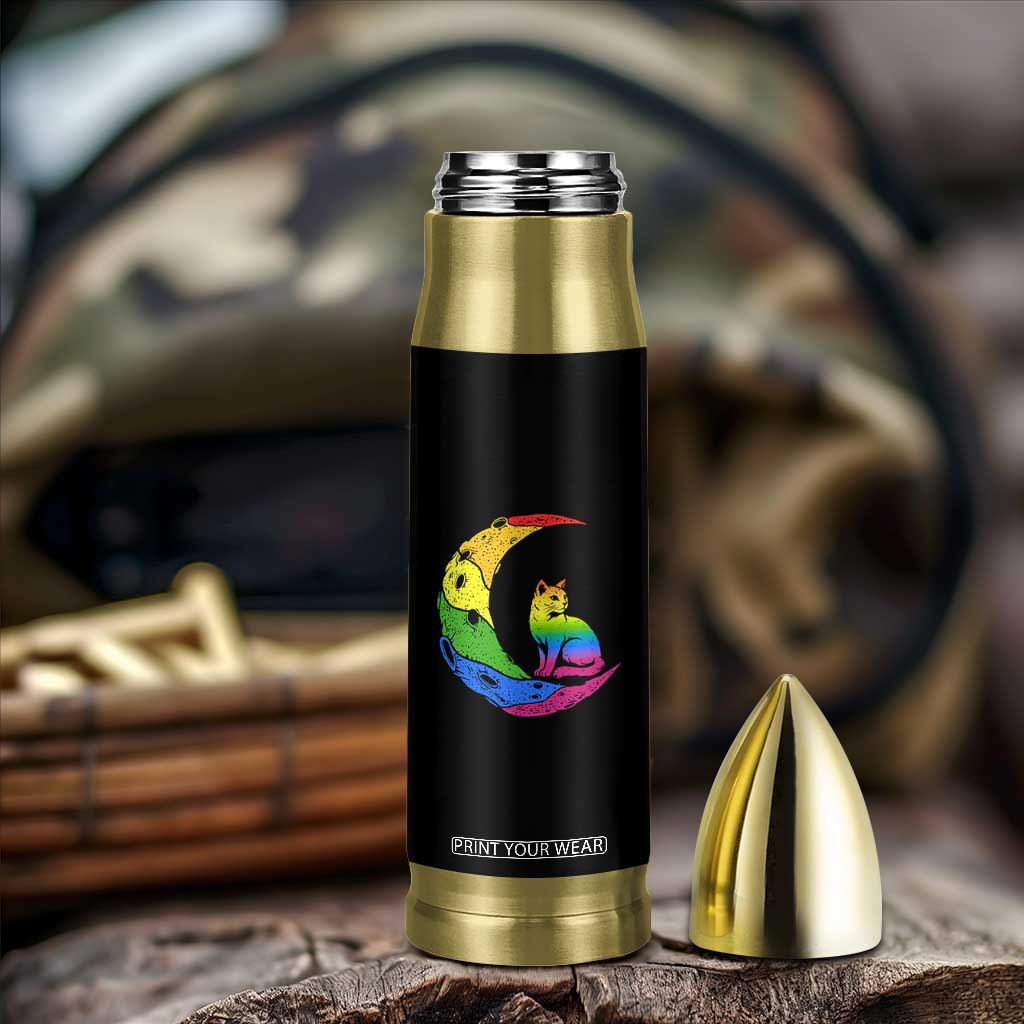 Rainbow Moon Cat Pride Bullet Tumbler LGBT Feline Graphic