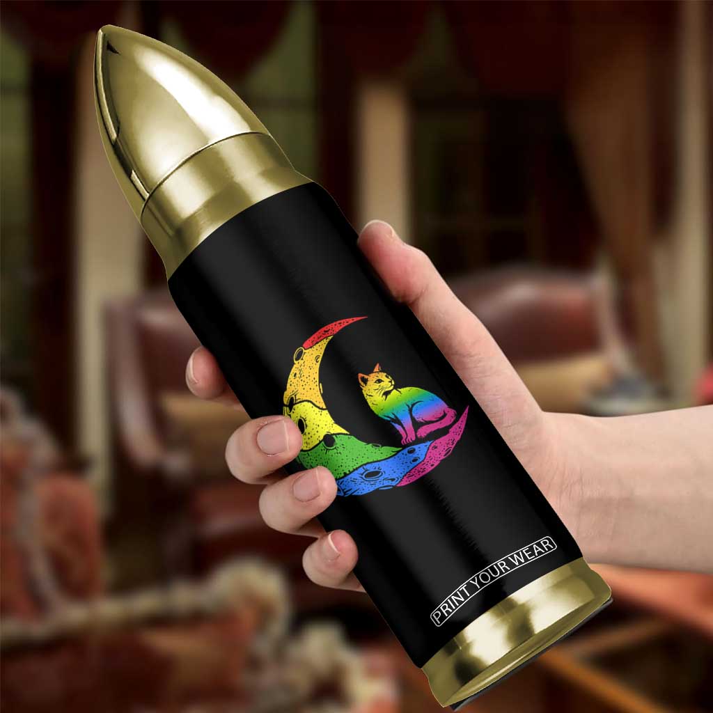 Rainbow Moon Cat Pride Bullet Tumbler LGBT Feline Graphic