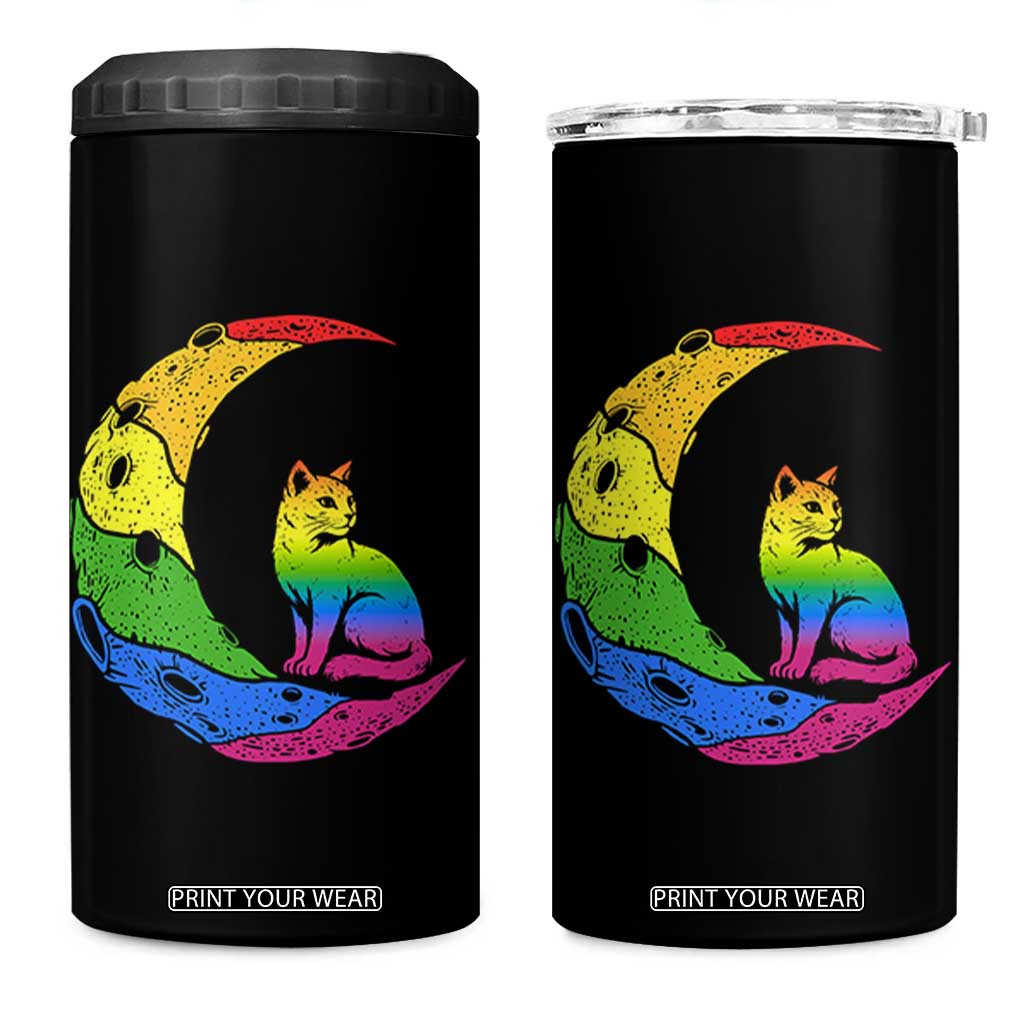 Rainbow Moon Cat Pride 4 in 1 Can Cooler Tumbler LGBT Feline Graphic TS12 One Size: 16 oz Black Print Your Wear