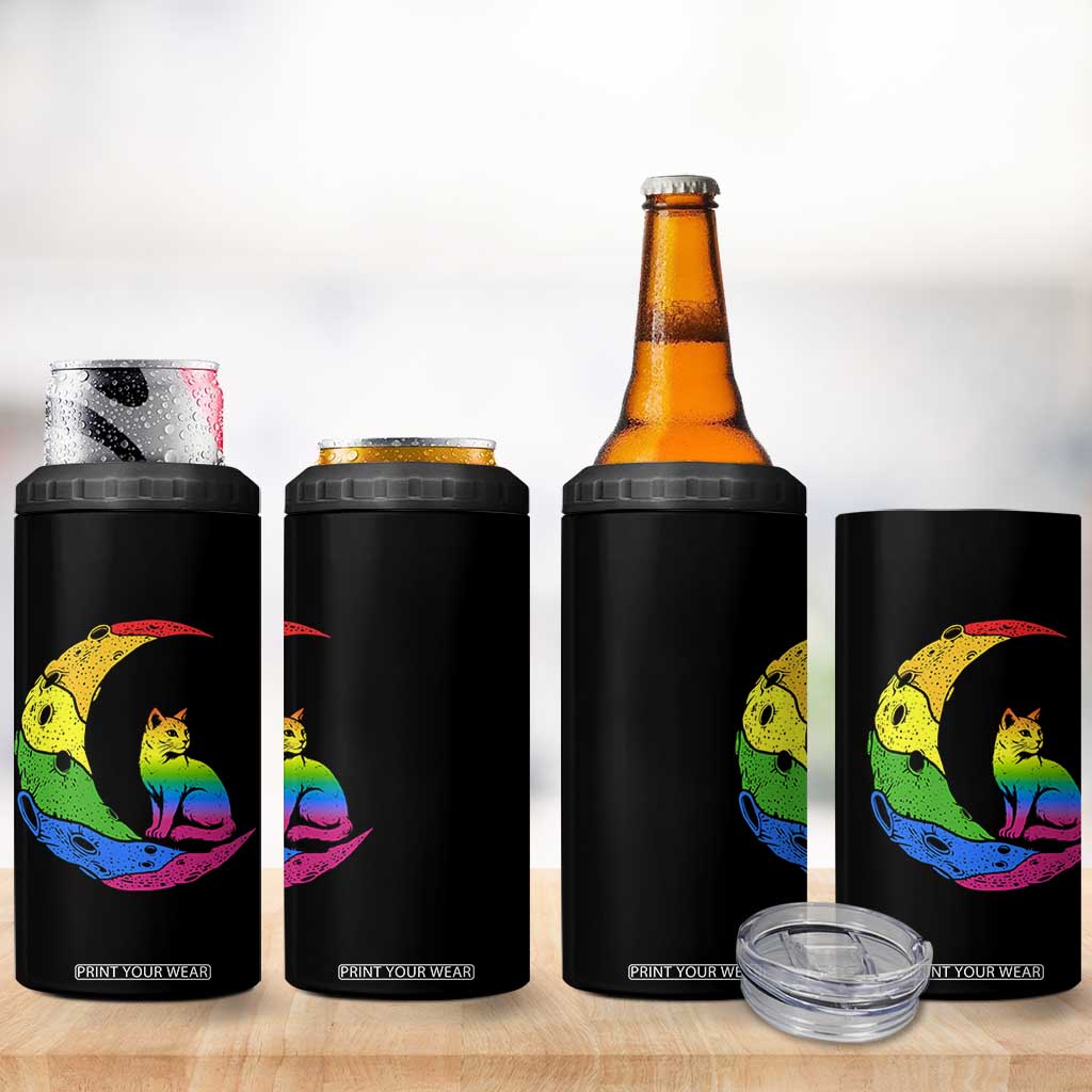 Rainbow Moon Cat Pride 4 in 1 Can Cooler Tumbler LGBT Feline Graphic TS12 Print Your Wear