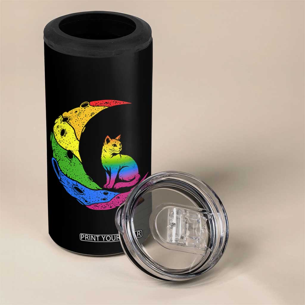 Rainbow Moon Cat Pride 4 in 1 Can Cooler Tumbler LGBT Feline Graphic TS12 Print Your Wear
