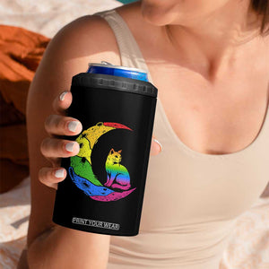 Rainbow Moon Cat Pride 4 in 1 Can Cooler Tumbler LGBT Feline Graphic TS12 Print Your Wear