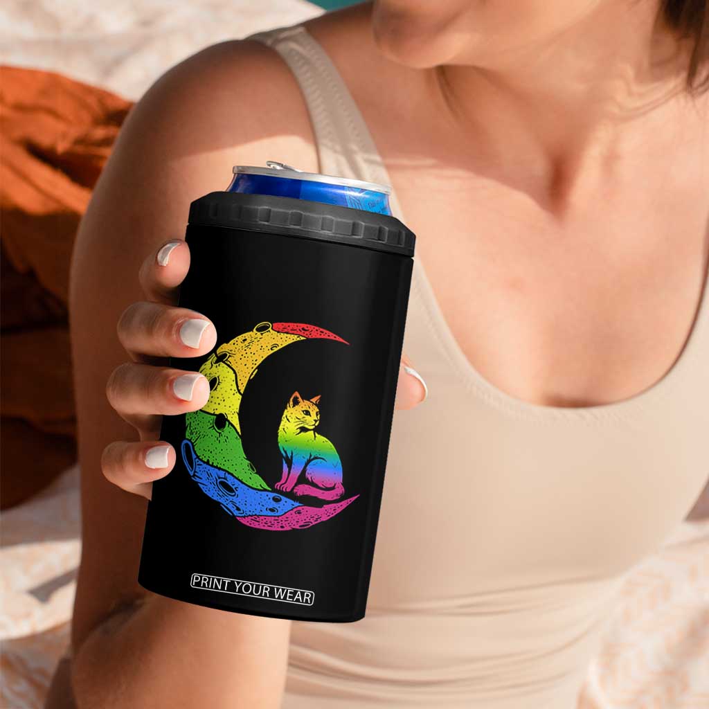 Rainbow Moon Cat Pride 4 in 1 Can Cooler Tumbler LGBT Feline Graphic TS12 Print Your Wear