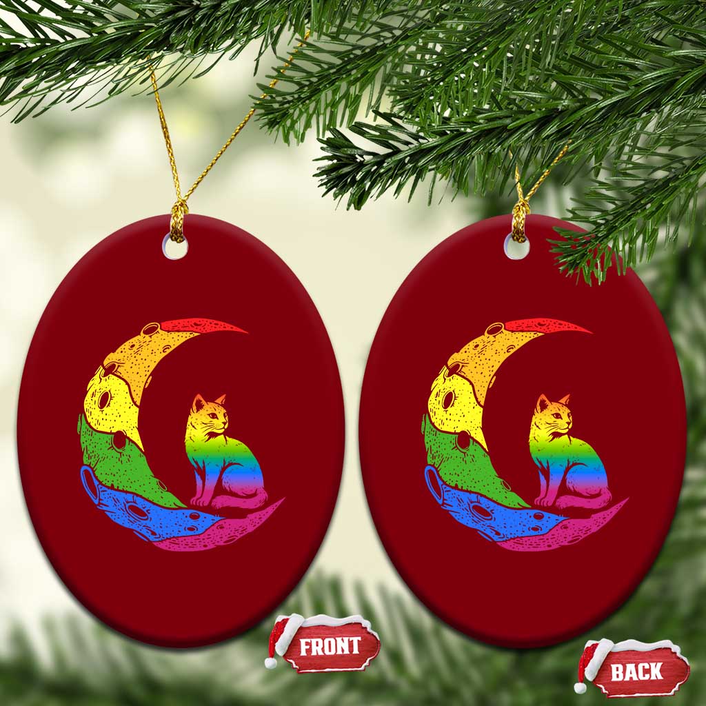 Rainbow Moon Cat Pride Ceramic Ornament LGBT Feline Graphic TS12 Print Your Wear